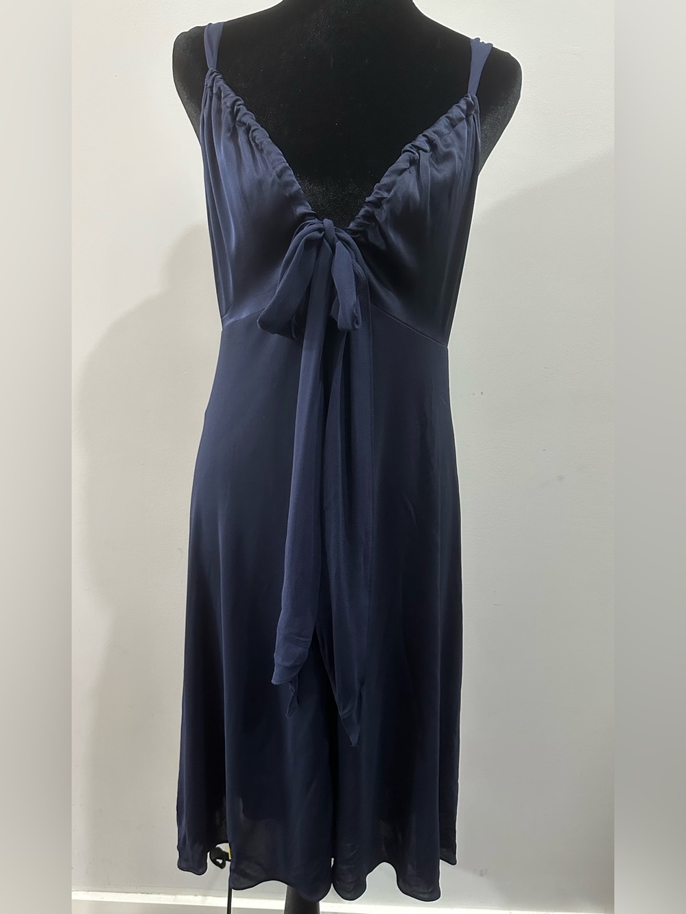 Vera Wang Navy Silk Detail Tie Front Midi Dress Size 10